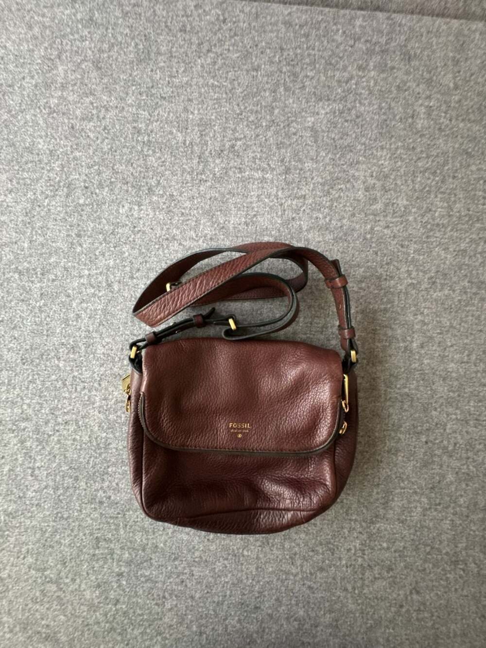 Fossil Brown Pebbled Leather Crossbody Bag